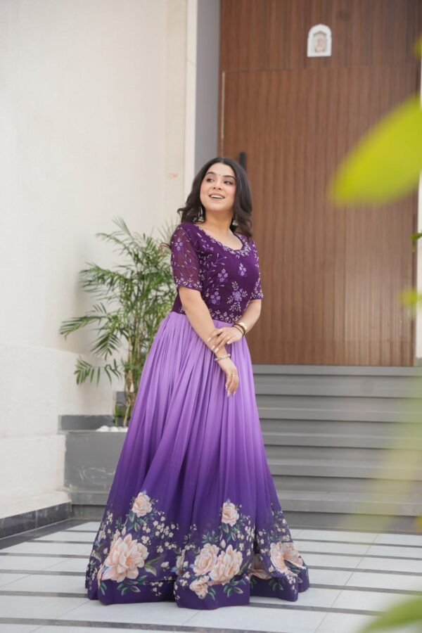 Women's Cotton Floral Printed Anarkali Gown Dress with Embellished Bodice – Party Wear - Image 4