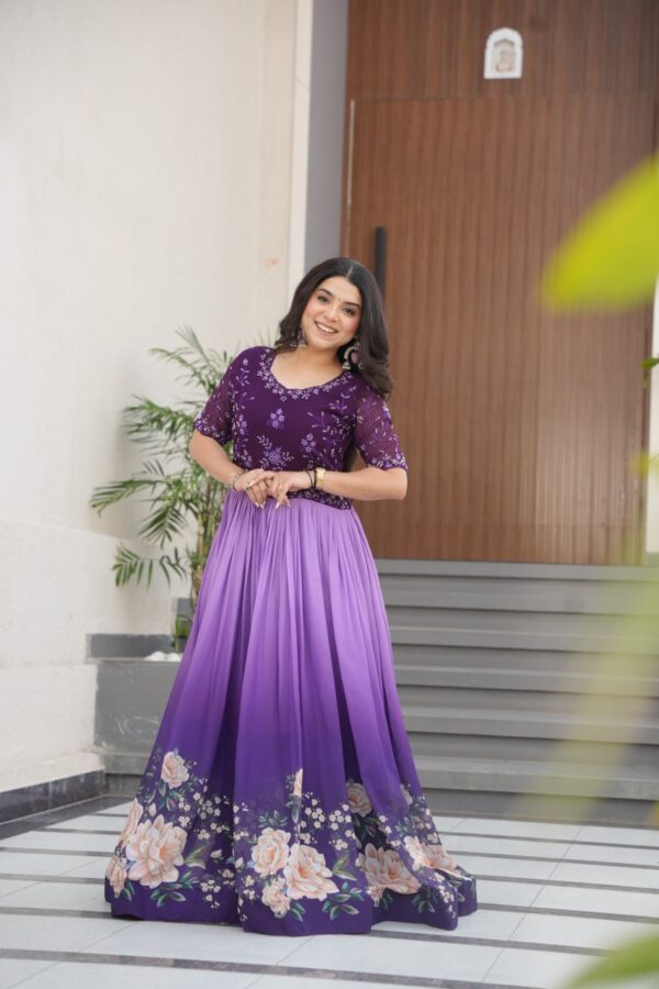 Women's Cotton Floral Printed Anarkali Gown Dress with Embellished Bodice – Party Wear - Image 11