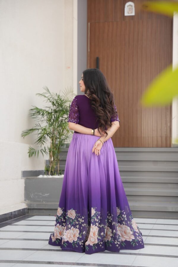 Women's Cotton Floral Printed Anarkali Gown Dress with Embellished Bodice – Party Wear - Image 14