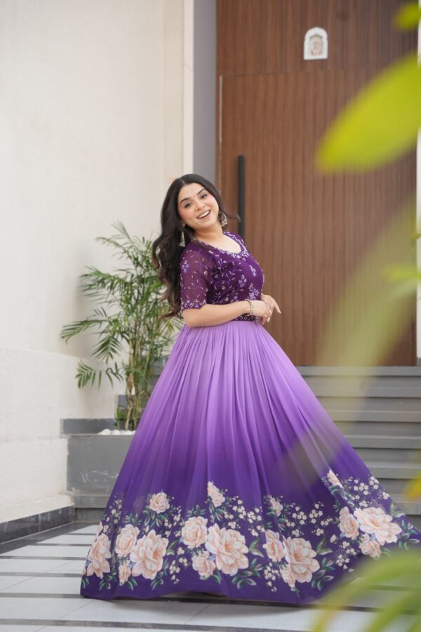 Women's Cotton Floral Printed Anarkali Gown Dress with Embellished Bodice – Party Wear - Image 17