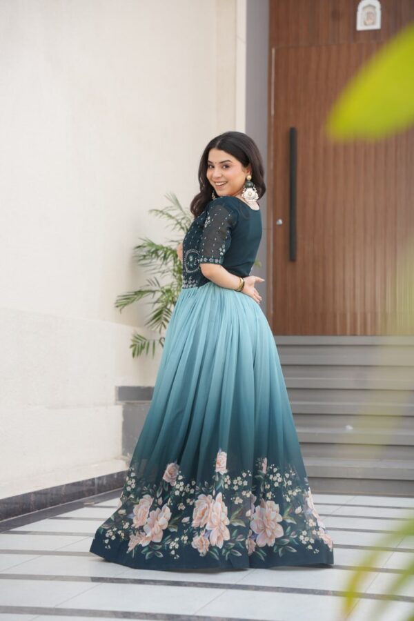 Women's Cotton Floral Printed Anarkali Gown Dress with Embellished Bodice – Party Wear - Image 20