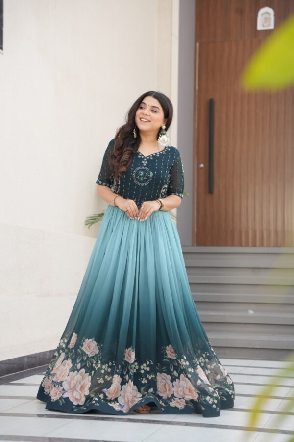 Women's Cotton Floral Printed Anarkali Gown Dress with Embellished Bodice – Party Wear - Image 22