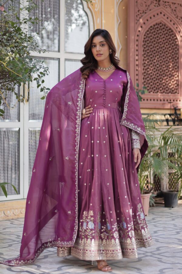 Women's Cotton Embroidered Anarkali Gown With Dupatta Set – Festive Wear - Image 3