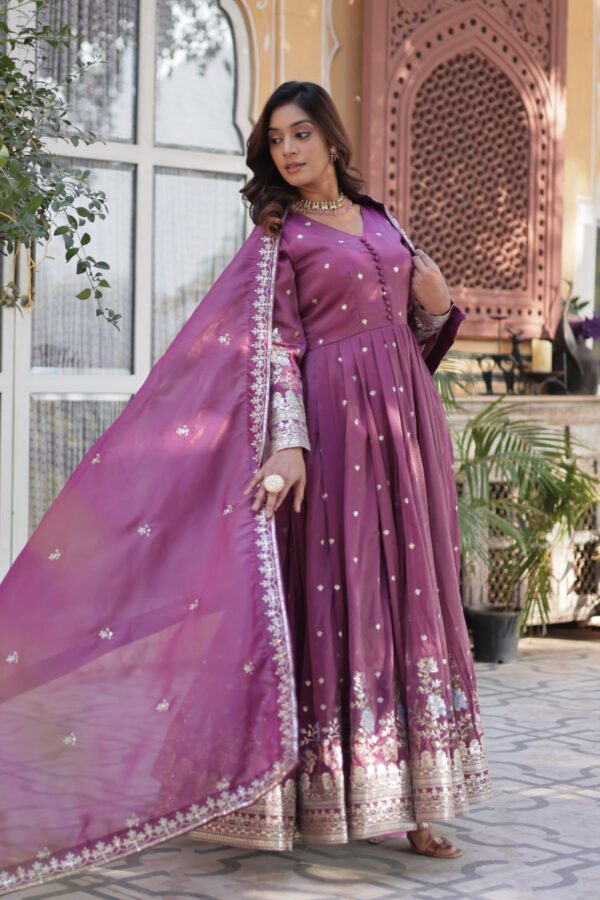 Women's Cotton Embroidered Anarkali Gown With Dupatta Set – Festive Wear - Image 6